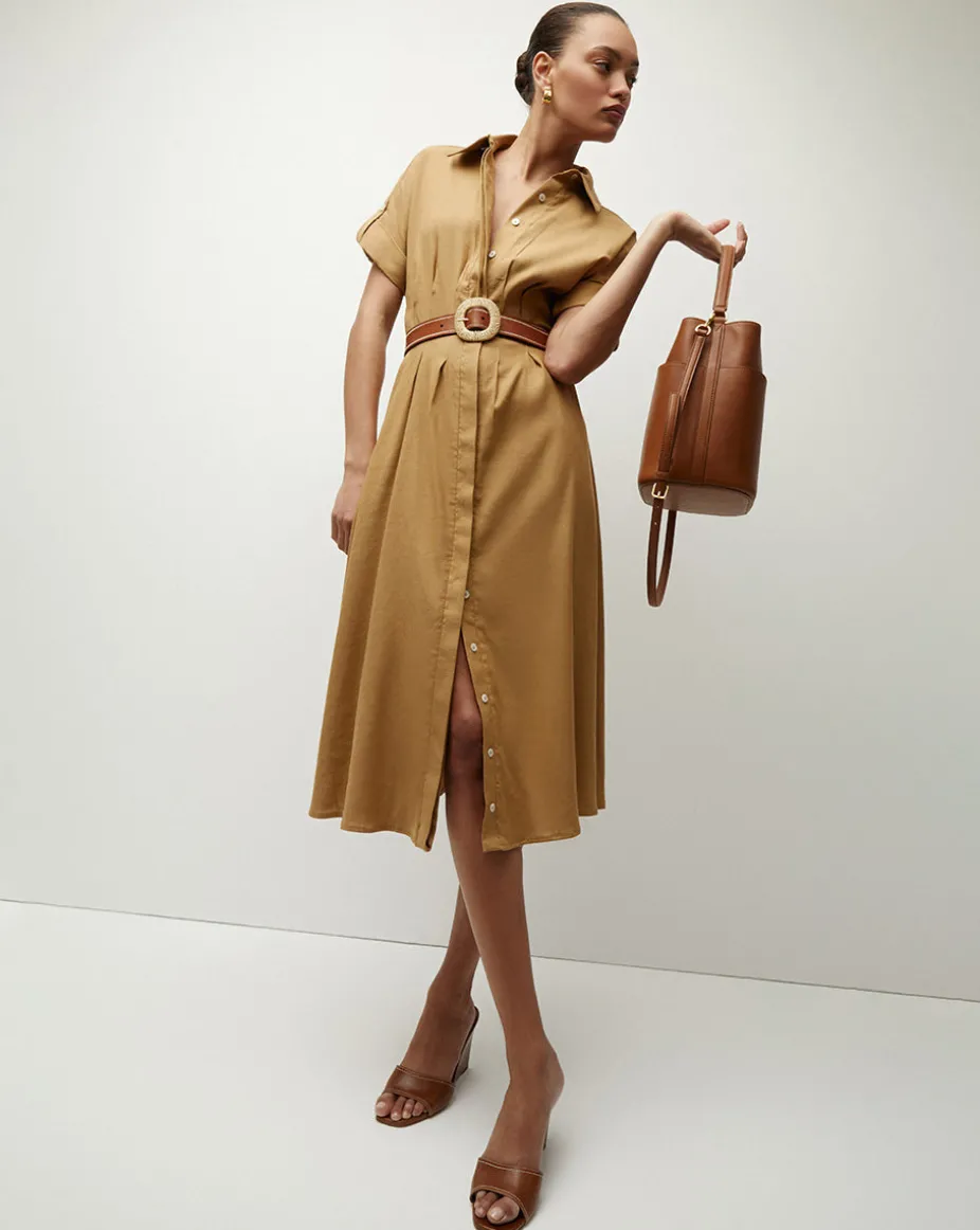 Adavi Khaki Linen Shirt Dress