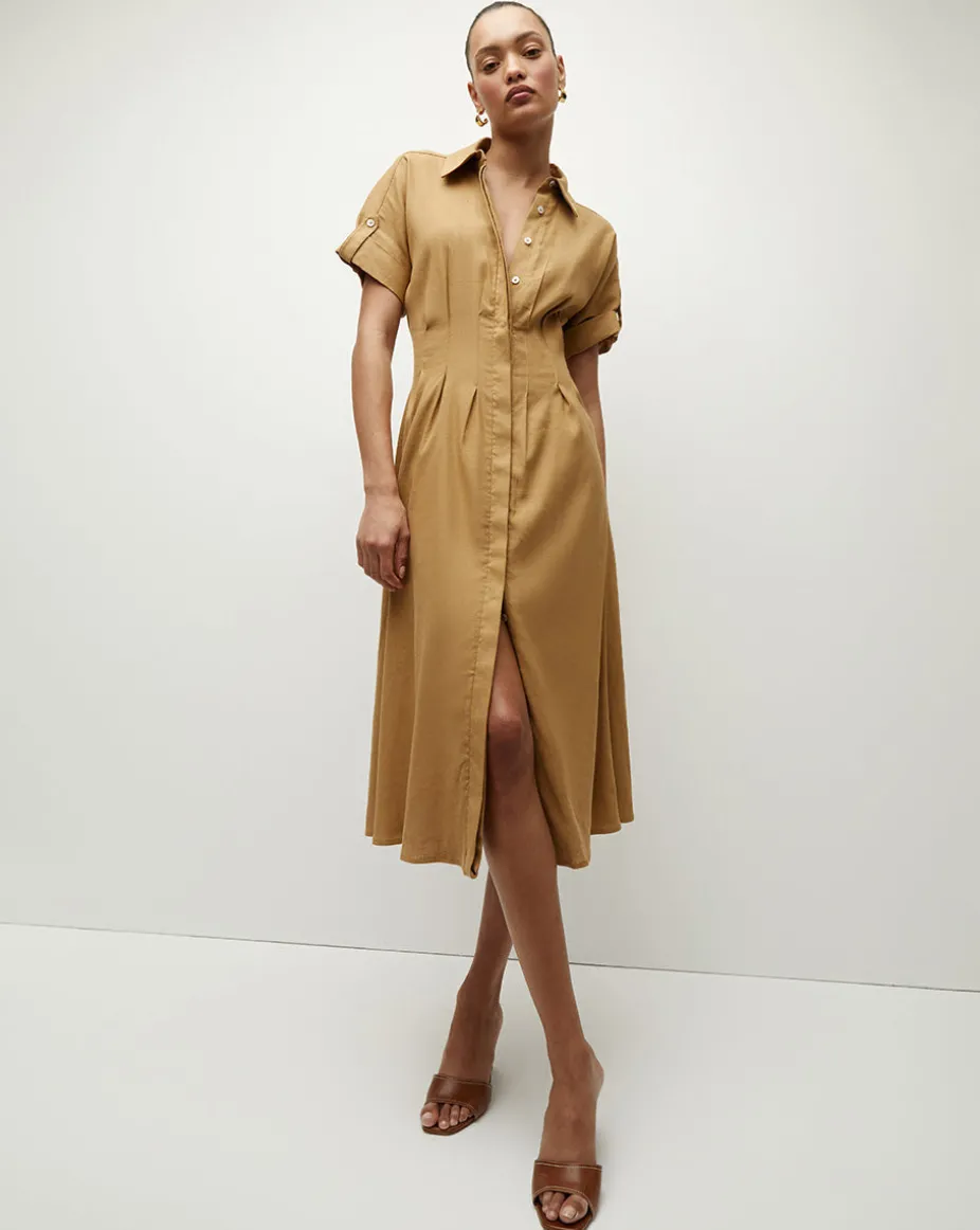 Adavi Khaki Linen Shirt Dress