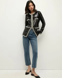 Alessia Pearl-Trim Sequin Jacket in Black x Poppy Delevingne