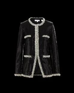 Alessia Pearl-Trim Sequin Jacket in Black x Poppy Delevingne