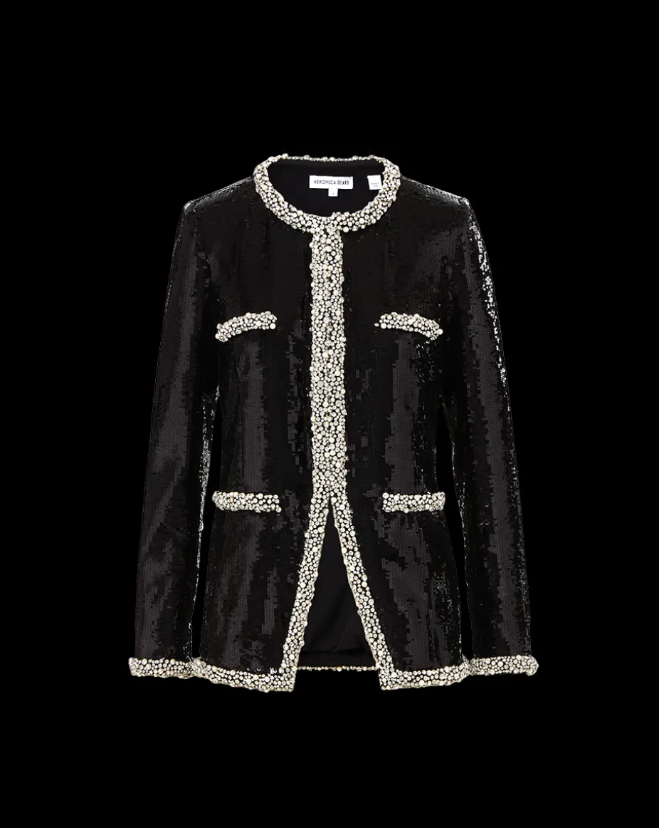 Alessia Pearl-Trim Sequin Jacket in Black x Poppy Delevingne