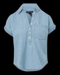Almera Chambray Button-Down Top in Sky
