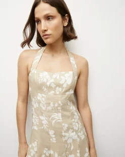 Amalia Stretch-Linen Dress in Stone Khaki/Off-White