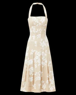 Amalia Stretch-Linen Dress in Stone Khaki/Off-White