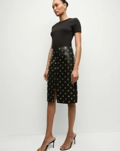 Anderson Leather Grommet Skirt in Black