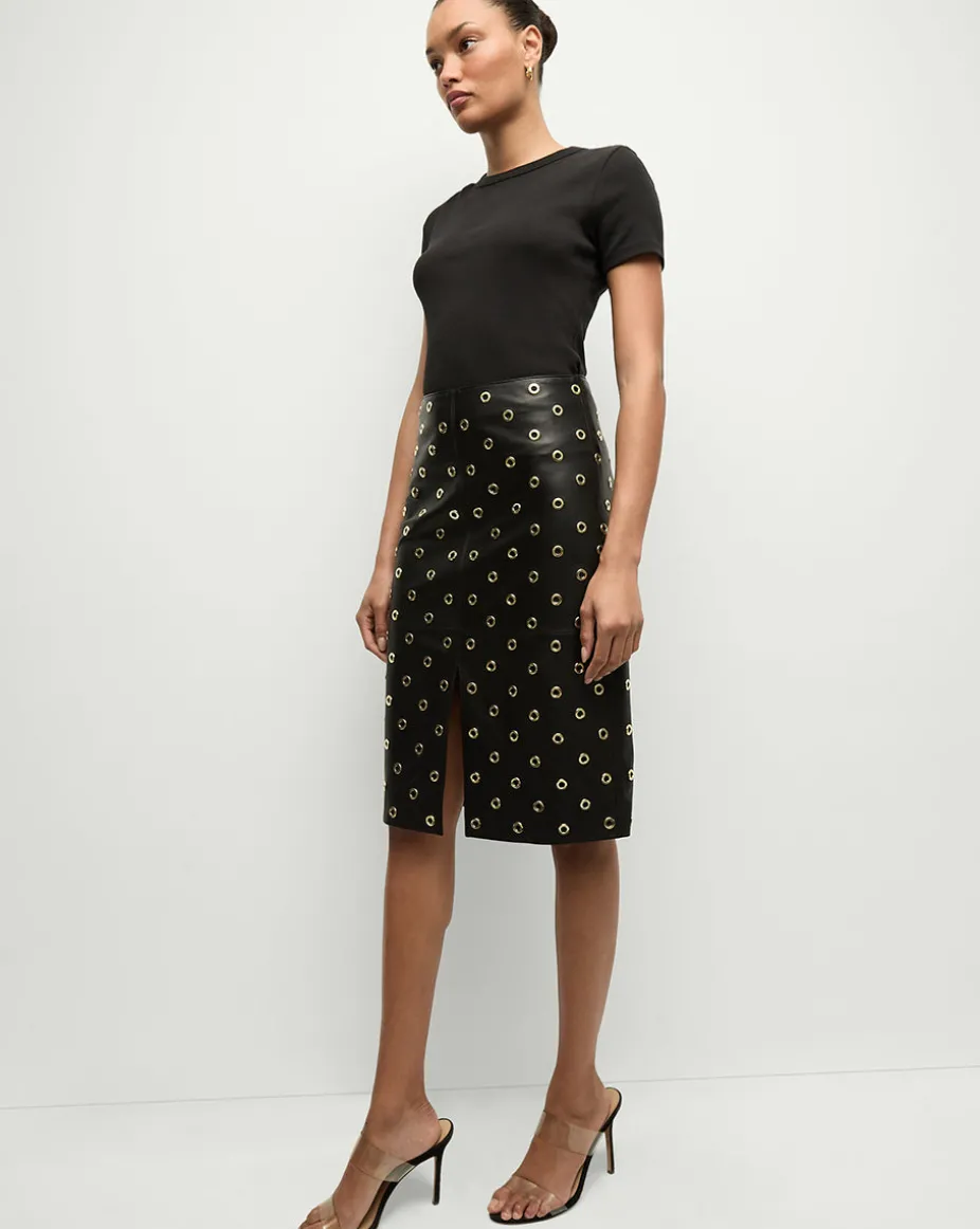 Anderson Leather Grommet Skirt in Black