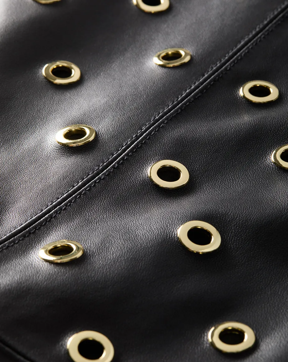 Anderson Leather Grommet Skirt in Black