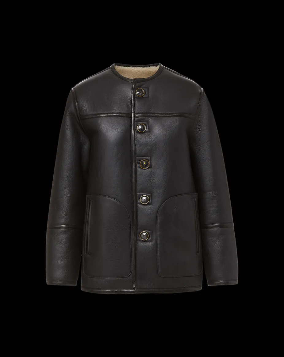 Anya Reversible Shearling Coat in Ecru/Black