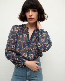 Ashlynn Silk Blouse in Blue Print