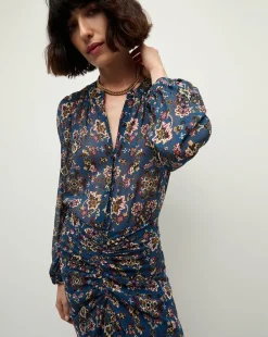 Ashlynn Silk Blouse in Blue Print