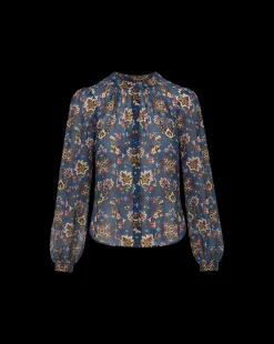 Ashlynn Silk Blouse in Blue Print
