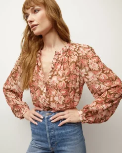 Ashlynn Silk Top in Deep Ochre Multi