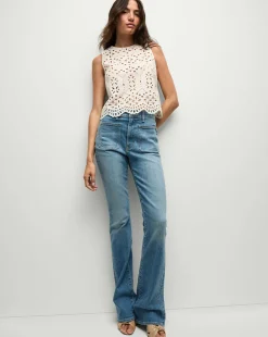 Beverly Patch-Pocket Skinny-Flare Jean in Seawater Stone