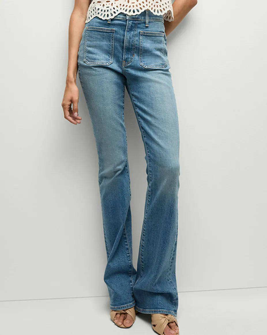 Beverly Patch-Pocket Skinny-Flare Jean in Seawater Stone