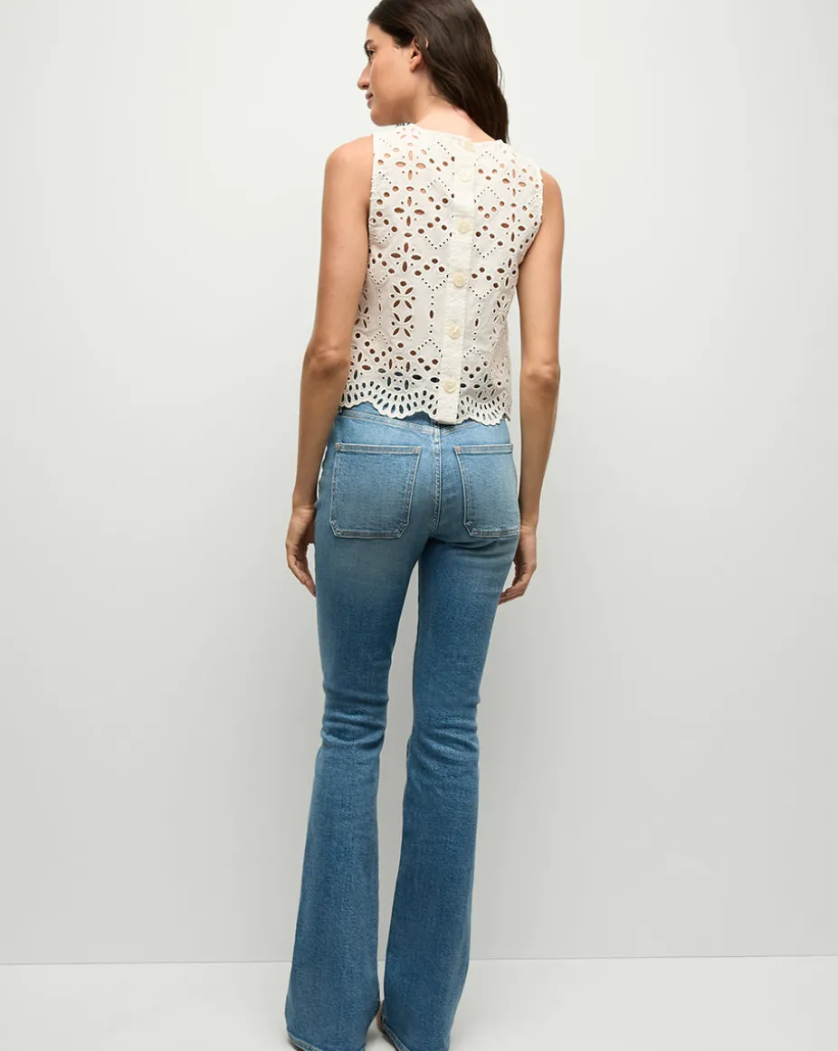 Beverly Patch-Pocket Skinny-Flare Jean in Seawater Stone