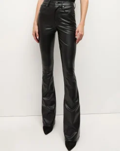 Beverly Vegan Leather Skinny-Flare Pant in Black