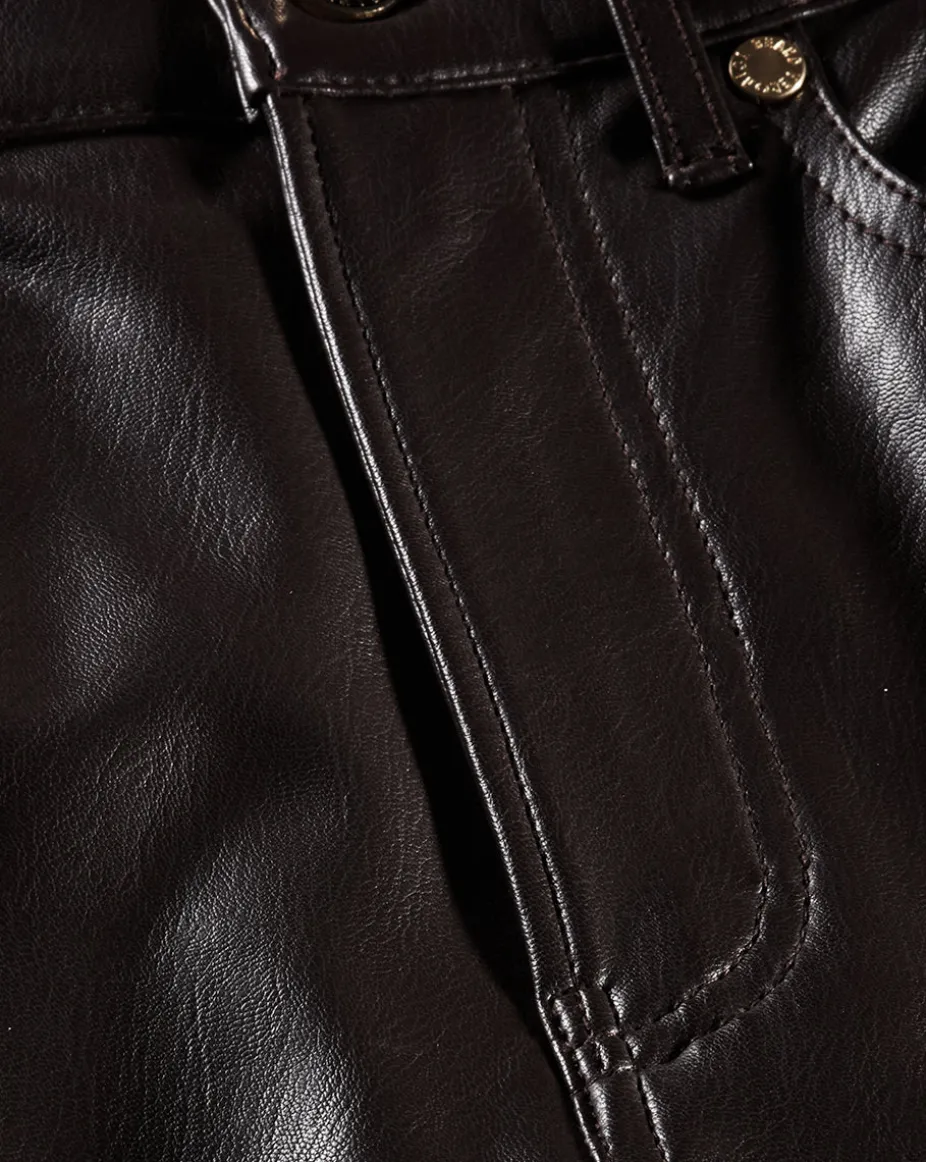 Beverly Vegan Leather Skinny-Flare Pant in Dark Chocolate