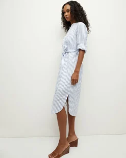 Bianca Cotton Shirtdress in Blue/White