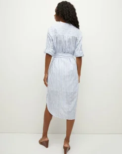 Bianca Cotton Shirtdress in Blue/White