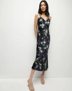 Bixie Stretch-Silk Slip Dress in Navy Multi
