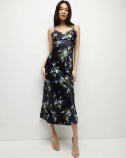 Bixie Stretch-Silk Slip Dress in Navy Multi