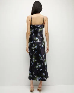 Bixie Stretch-Silk Slip Dress in Navy Multi