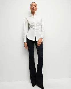 Bosco Ruched Shirt in White | Cinched Shirt