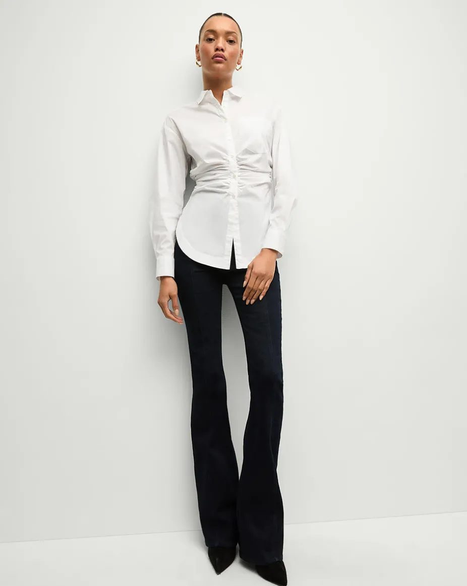 Bosco Ruched Shirt in White | Cinched Shirt