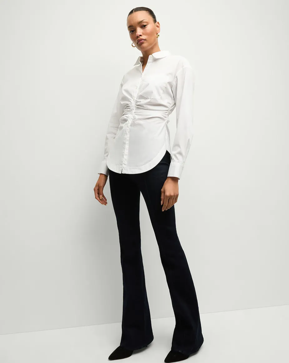 Bosco Ruched Shirt in White | Cinched Shirt