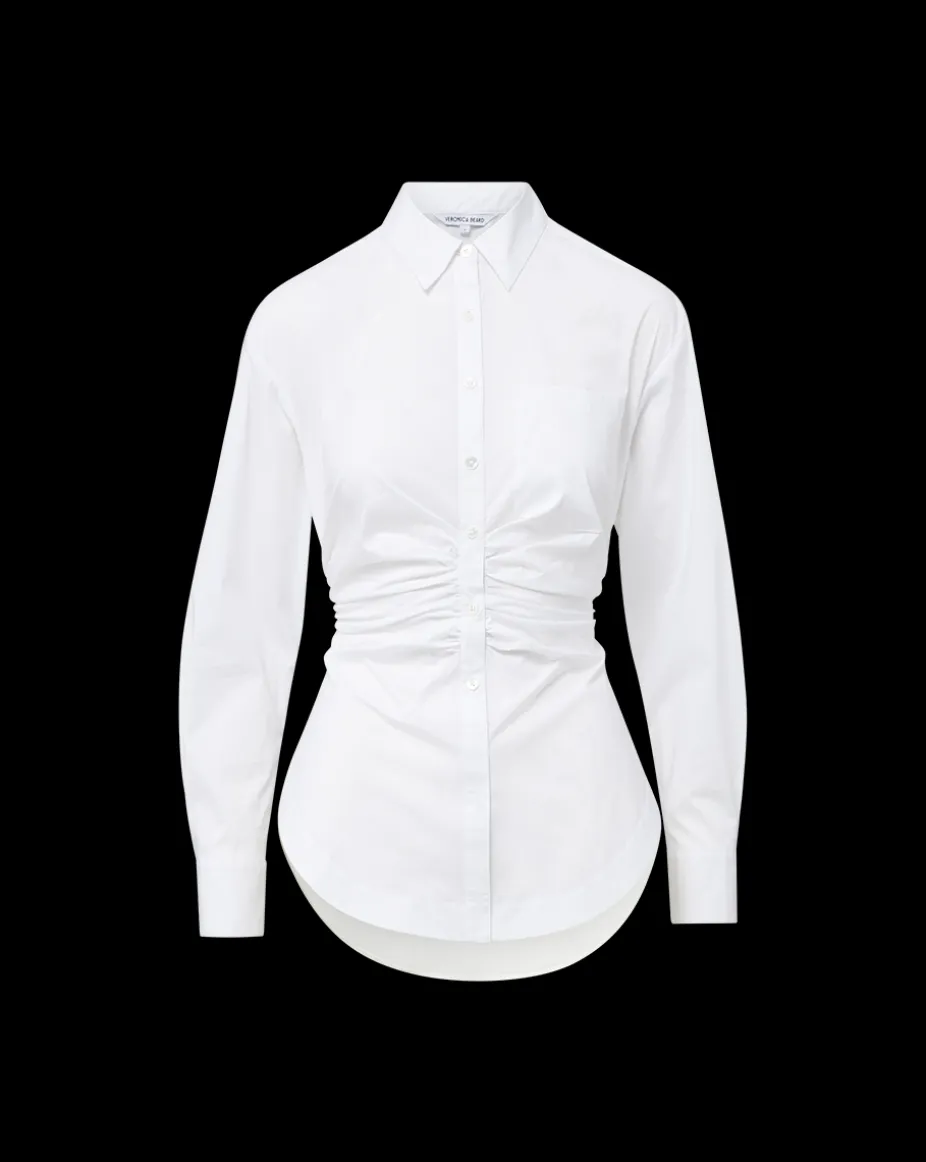 Bosco Ruched Shirt in White | Cinched Shirt