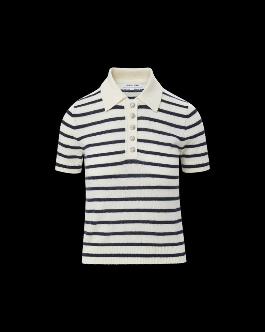 Brandt Cashmere Polo in Ivory/Navy
