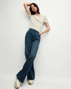 Brandt Striped Cashmere Polo in Ivory/Heather Grey