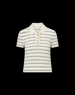 Brandt Striped Cashmere Polo in Ivory/Heather Grey