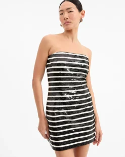 Cala Sequin Mini Dress in Black & White