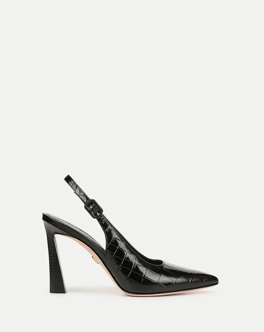 Callie Croc-Embossed Slingback Pump in Black