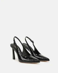 Callie Croc-Embossed Slingback Pump in Black