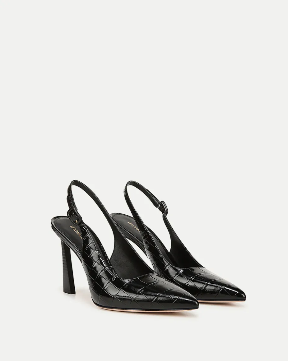 Callie Croc-Embossed Slingback Pump in Black