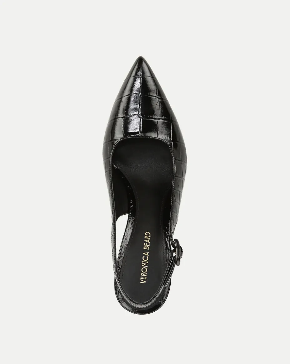 Callie Croc-Embossed Slingback Pump in Black