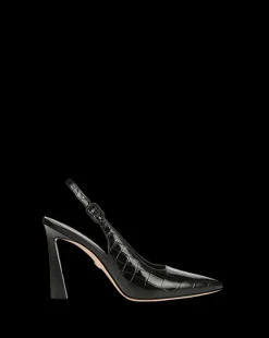 Callie Croc-Embossed Slingback Pump in Black