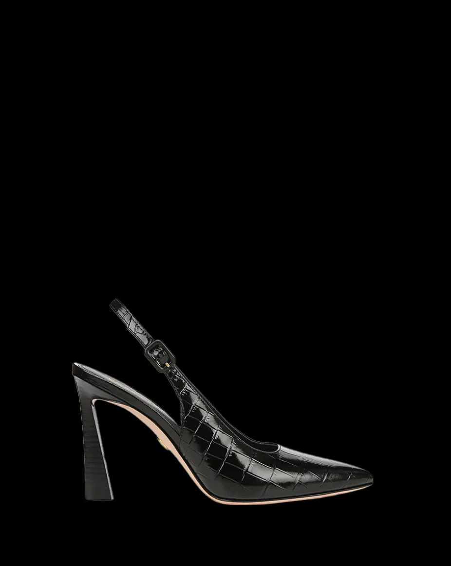 Callie Croc-Embossed Slingback Pump in Black