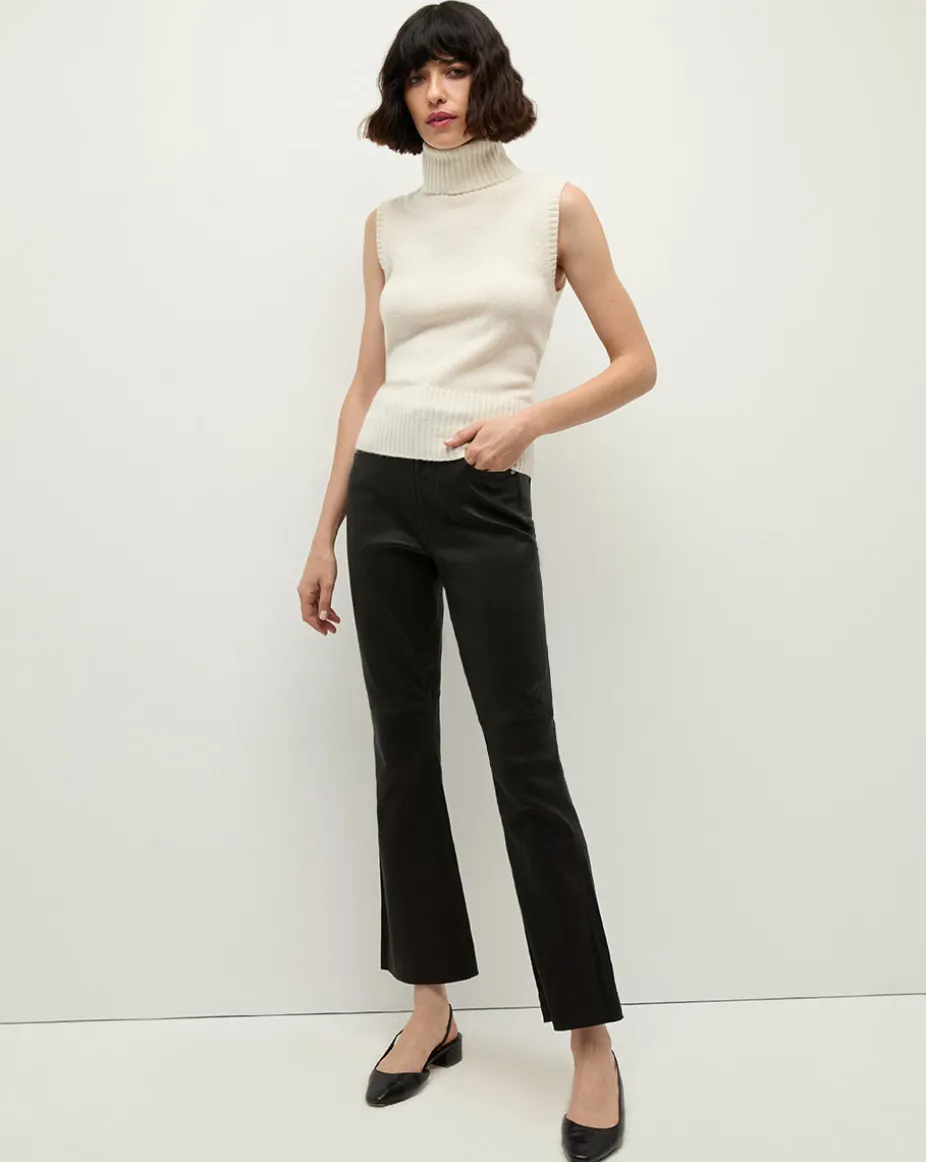 Carson Kick-Flare Leather Pant in Black