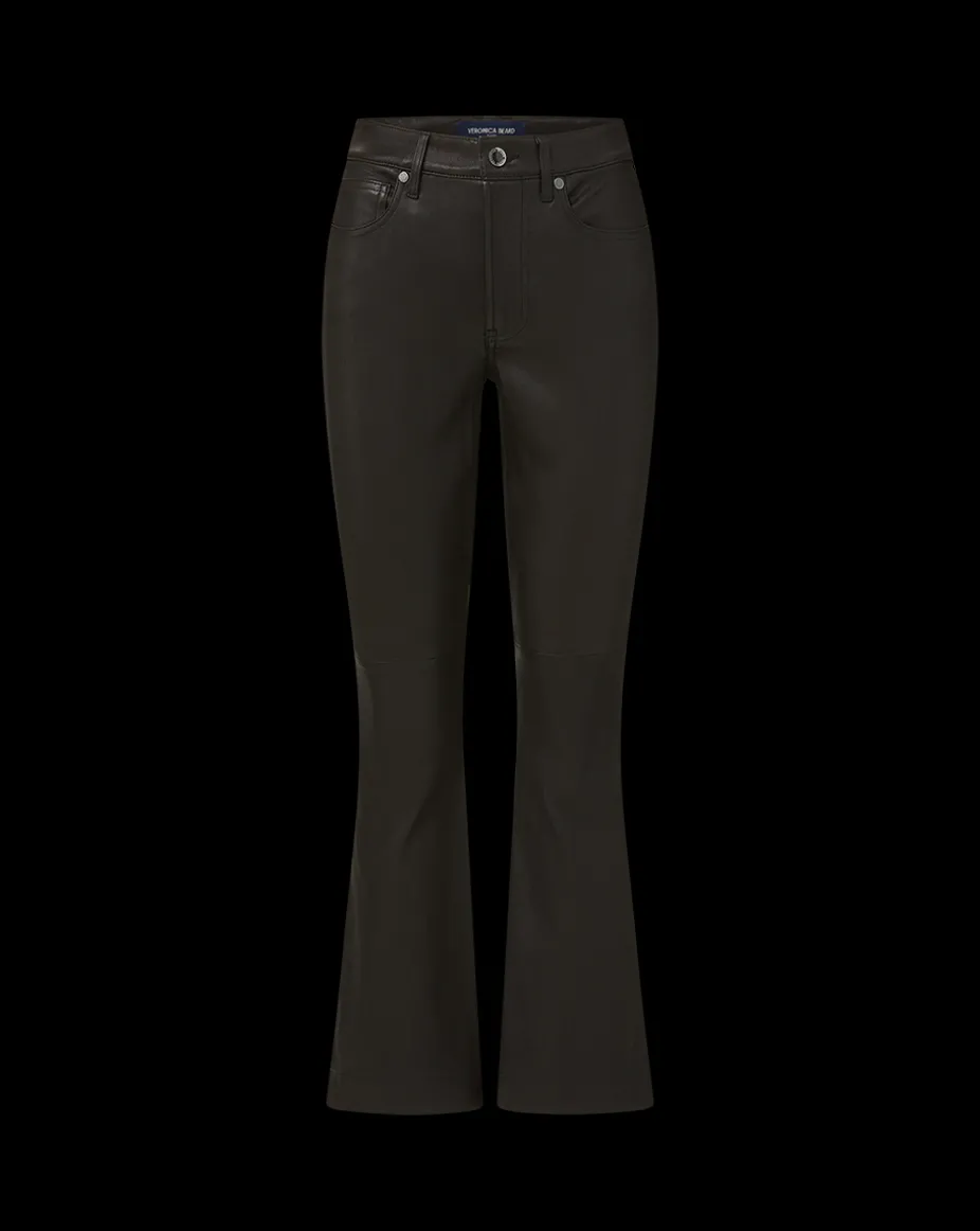 Carson Kick-Flare Leather Pant in Black