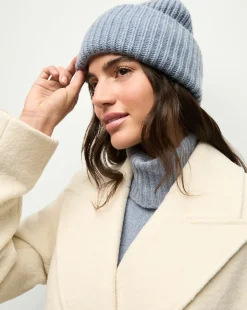 Cashmere Foldover Beanie in Smoke Blue