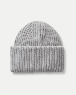 Cashmere Foldover Beanie in Heather Grey
