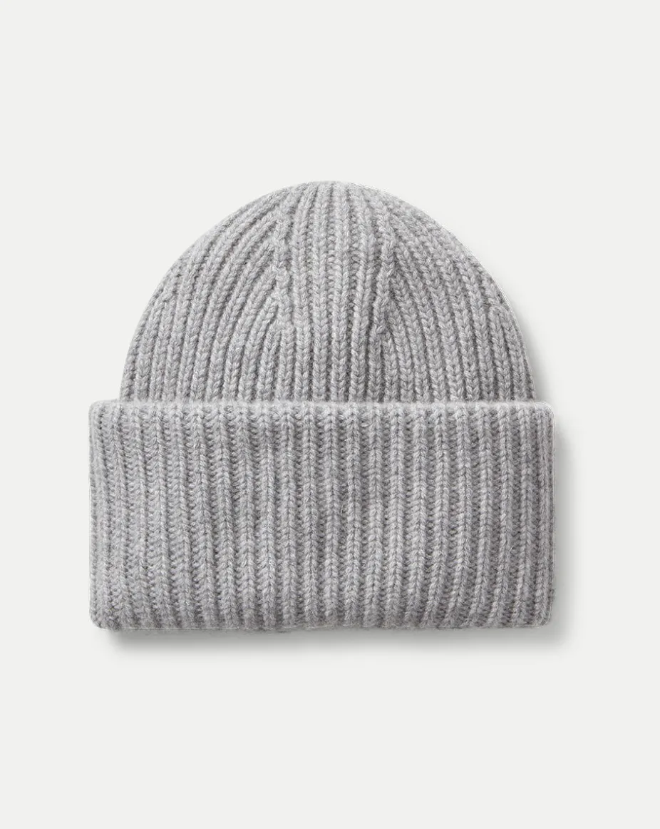 Cashmere Foldover Beanie in Heather Grey