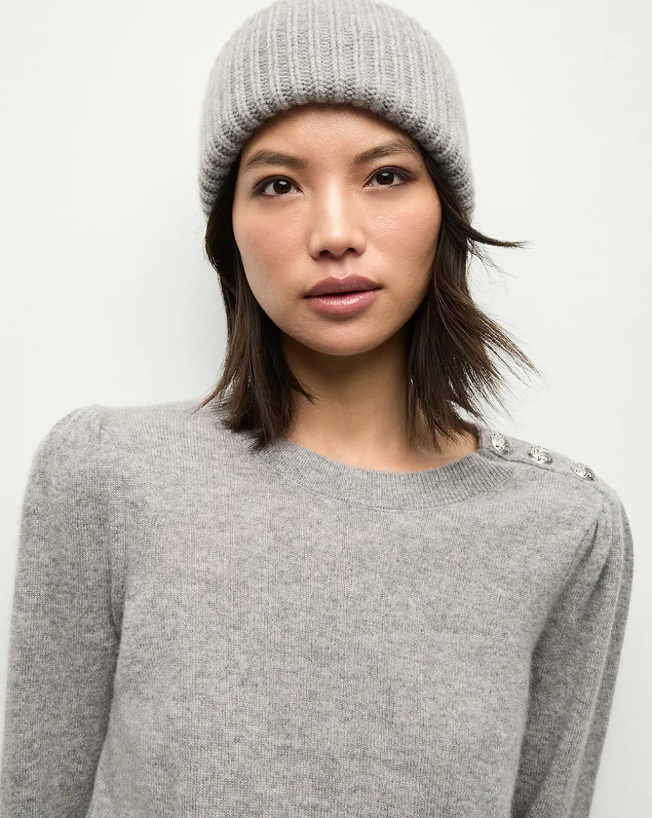 Cashmere Foldover Beanie in Heather Grey