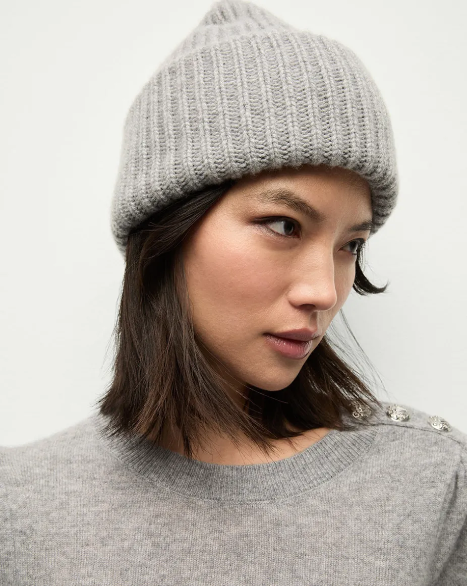 Cashmere Foldover Beanie in Heather Grey