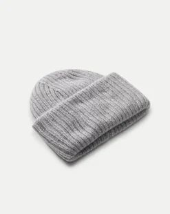 Cashmere Foldover Beanie in Heather Grey