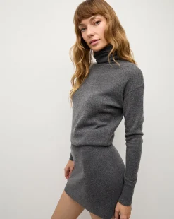 Cassidy Merino Cashmere Turtleneck Dress in Charcoal
