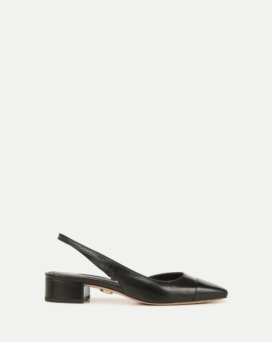 Cecile Cap-Toe Leather Slingback in Black/Black